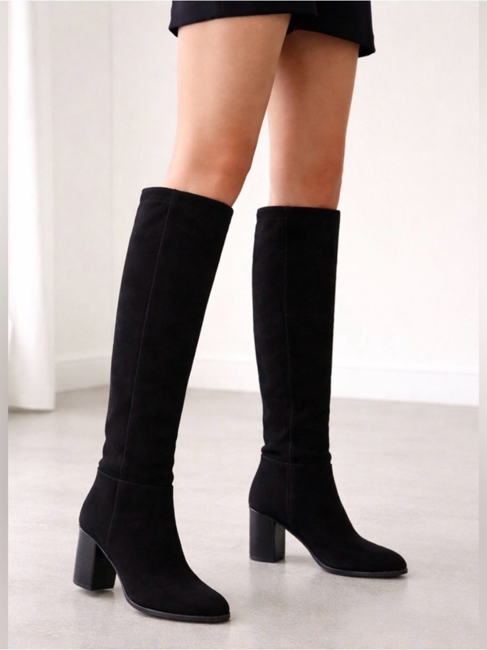 NWT Steve Madden Lizah Boot Black Suede Knee-High Block Heel Boots 7.5
